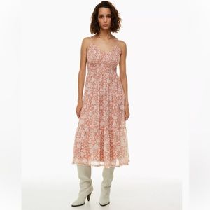 Aritzia Wilfred Tuberose Tiered Midi Dress in Light Red/Rose Color size XXS NWOT